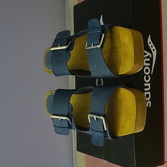 Women's Blue Demin Wooden Sandals - Picture 4 of 9